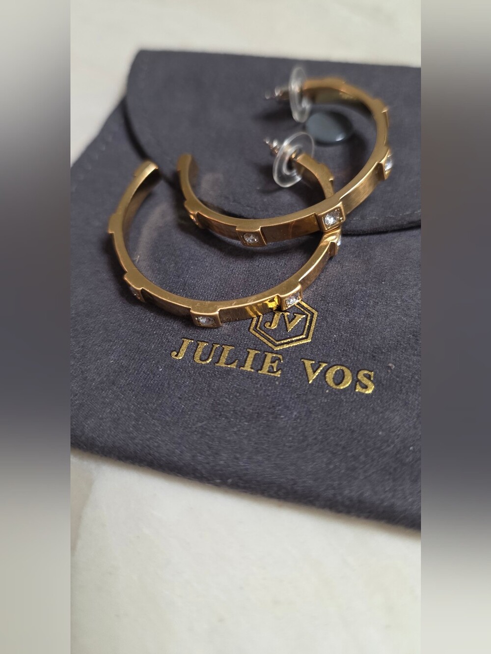Julie Vos Gold Hoops with Crystal Inset
